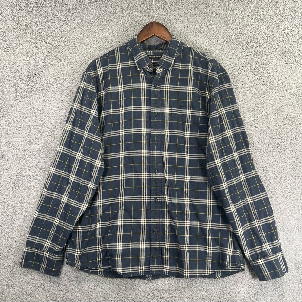 Banana Republic Button Shirt Ultra-Soft Flannel Untucked Slim Fit Blue Men Sz XL